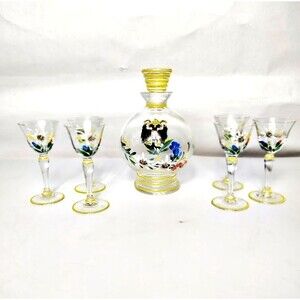 Vienna Wein! Liquor Decanter 6-1 Ounce Cordial Glasses Double Headed Eagle Crest
